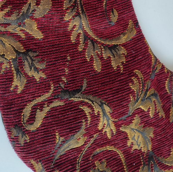 Christmas / Holiday Stocking Decoration in Burgundy, Vintage Style Gold Leaves - Picture 4 of 4
